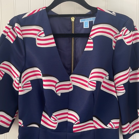 DRAPER JAMES fit and flare zip up navy dress V neck elbow length sleeves size 0 - Picture 2 of 16